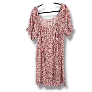 Just‎ Found XL Floral Print Dress Puff Sleeve Square Neck Cottagecore Red